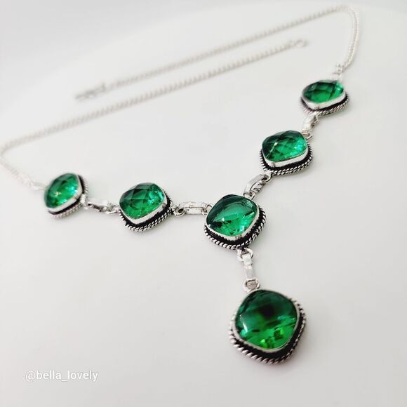 Faceted Green Quartz Gemstone Ethnic Handmade Necklace Jewelry Gift 19" - Picture 1 of 5